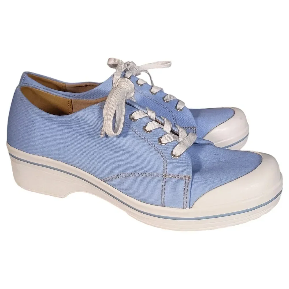Dansko Veda Vegan Canvas Slip Resistant Platform Sneaker Clog Blue Women 11.5-12